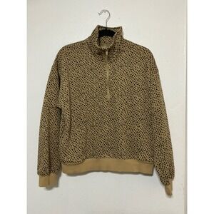 Fabletics Cheetah Print Quarter Zip Fleece Pullover Women Brown Back L Cozy Warm